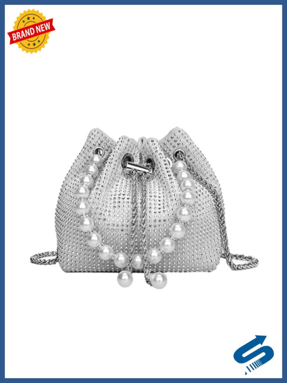 Rhinestone Crossbody Evening Bag Clutch Purse with Pearl Handle Shoulder Bag